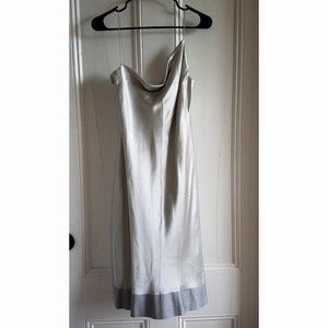 DKNY Cocktail Dress~Slip Style Asymmetric Neckline~Bias Silver Gray Silk Satin~8
